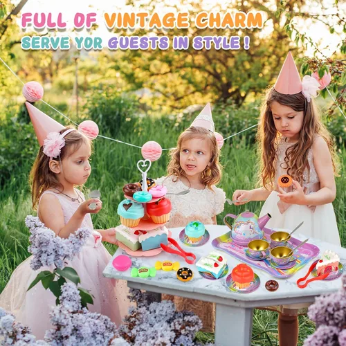 Miniatura 7 de Juego de té de unicornio para niñas pequeñas, de 3, 4, 5, 6 años, juego de simulación de cocina para niños pequeños con juego de té de estaño