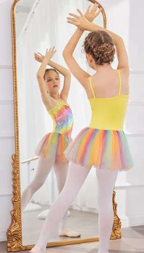 Miniatura 6 de Zaclotre Leotardo de lentejuelas para niñas pequeñas, leotardos de ballet con correa brillante, vestido tutú, traje de bailarina, disfraz de baile