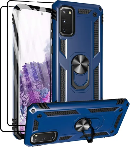 Miniatura 11 de Androgate Funda para Samsung Galaxy S20 FE con protectores de pantalla de cristal, soporte de anillo de metal de grado militar con soporte de Negro