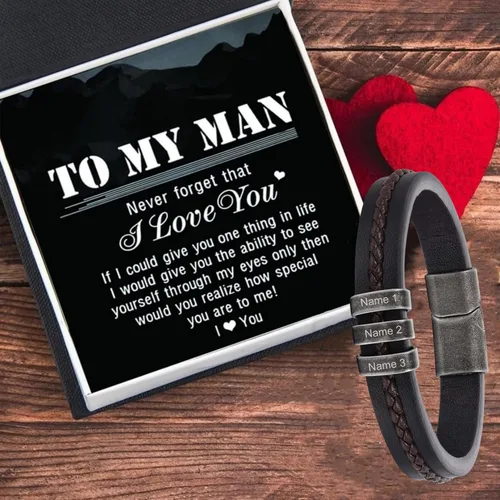 Miniatura 3 de Pulseras personalizadas con nombre para hombre, pulsera de cuero para hombre con 2-5 nombres de niños, regalos personalizados para papá, esposo, hijo
