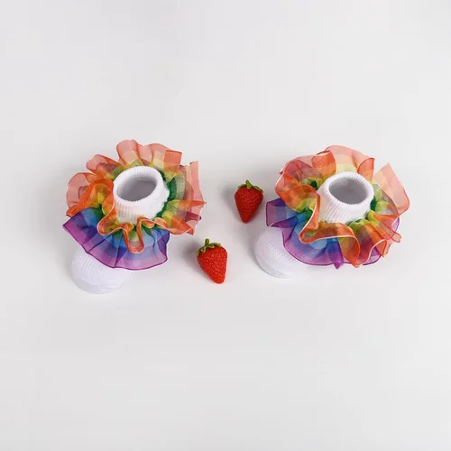 Miniatura 7 de Toddler Girls Socks with Rainbow Lace Ruffle Trim Cotton Baby Socks Frilly Dress Socks for Little Girls