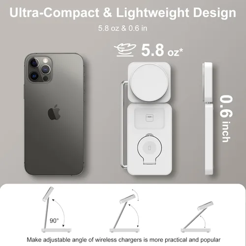 Miniatura 2 de Estación de carga inalámbrica 3 en 1, cargador inalámbrico magnético plegable PD20W para dispositivos Apple iPhone 12-16 Series Apple Watch AirPods
