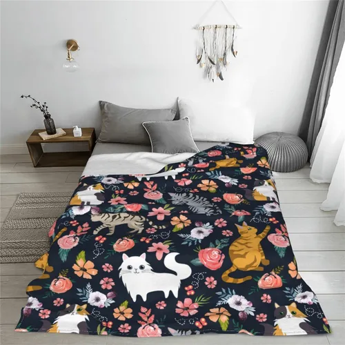 Miniatura 7 de Manta de flores de gato, suave, cálida, ligera, acogedora manta de felpa para cama, sofá, oficina, decoración de regalos para niños y mujeres, 50 x