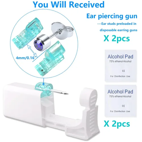 Miniatura 2 de Kit de perforación de orejas YINPAD - Pistola de perforación desechable cargada previamente con clavos de diferentes estilos de 5MM, kit