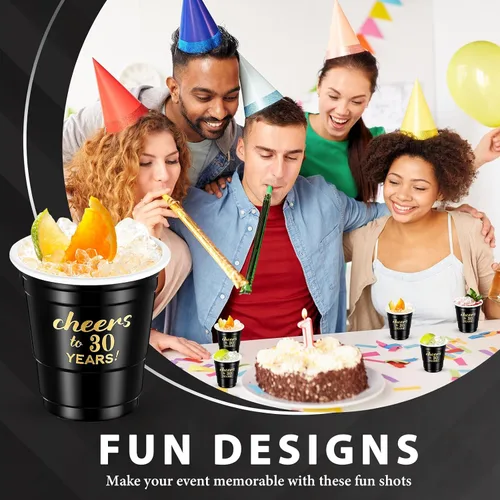 Miniatura 4 de 100 vasos desechables de plástico transparente para cumpleaños de 30 años de 30 años, de 2 onzas, para hombres y mujeres, para aniversario, fiesta