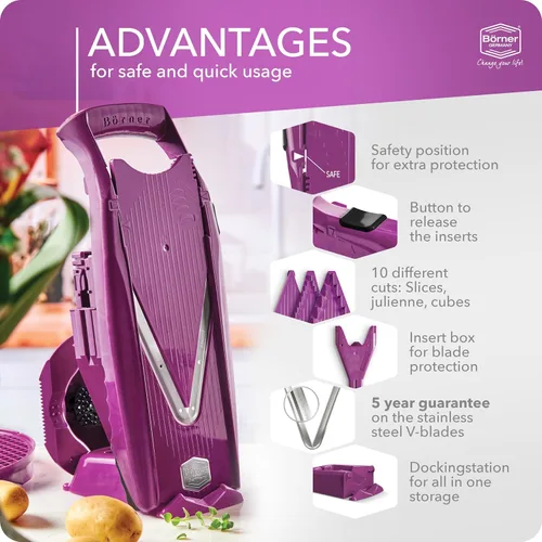 Miniatura 4 de Börner V5 PowerLine - Juego profesional de cortadores de verduras (7 piezas) • Cortador de verduras (cepilladora en V) para frutas y verduras +