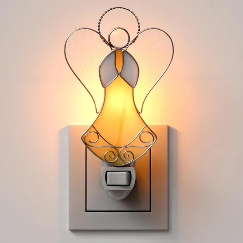 Miniatura 10 de Luz nocturna de ángel enchufable con vitrales rosados, plateados, cromados, enchufables a la pared, para decoración de enchufe de pared, luces