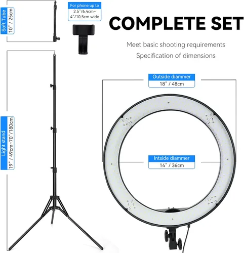 Miniatura 2 de Anillo de luz de 18 pulgadas, 55 W regulable 5500K luz con 240 LED filtro de color, tubo suave y bolsa de transporte para YouTube, TikTok, selfies