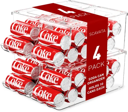 Miniatura 9 de SCAVATA Paquete de 2 organizadores apilables para refrigerador, dispensador de latas de soda, contenedor de bebidas con tapa para refrigerador