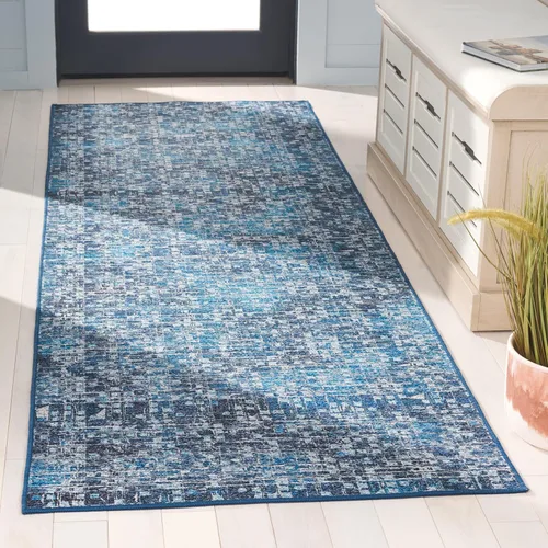 SAFAVIEH Washable Rug Tucson Collection - 2'6" x 4', Blue & Grey, Slip Resistant & Easy to Clean, Ideal for Living Room, Bedroom, Dining Space