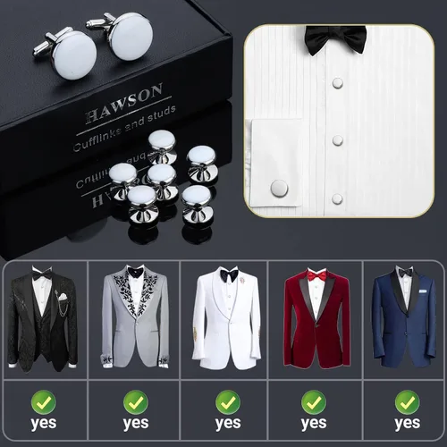 Miniatura 4 de HAWSON Juego de gemelos y tachuelas de esmoquin para hombre con caja de regalo joyas o accesorios para hombre adecuados para traje negro, camisas