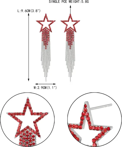 Miniatura 6 de EVER FAITH Aretes de borla de estrella para mujer, aretes largos de cristal de diamantes de imitación con cuentas de cascada con flecos, aretes