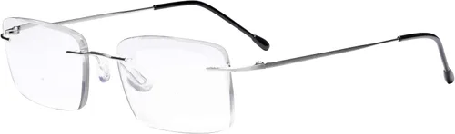 Miniatura 11 de Eyekepper Paquete de 3 lentes de lectura de metal sin montura para hombres, lectores rectangulares sin marco (negro/azul/plomizo)+0.00
