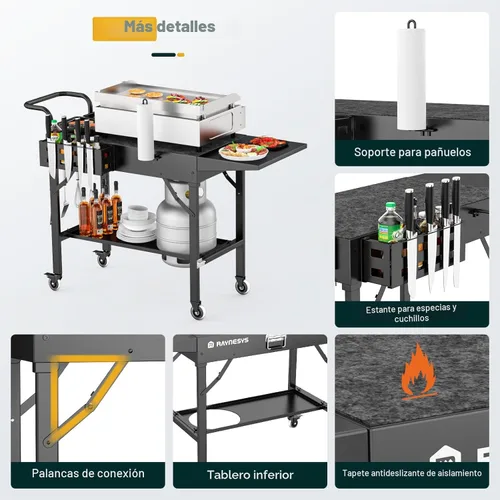 Miniatura 5 de Mesa de Parrilla para Exteriores, Soporte de Parrilla Blackstone, Carrito de Parrilla Plegable de 440 lbs, Soporte de Mesa para Horno de Pizza