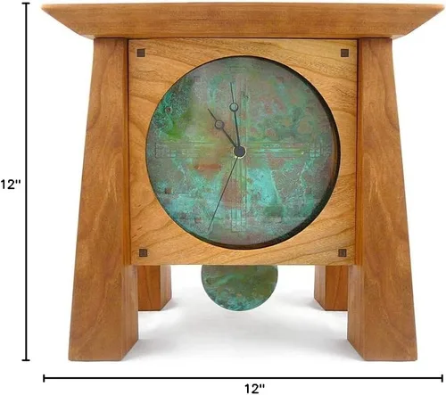 Miniatura 6 de Prairie Style - Reloj de repisa/estante con cara de cobre y péndulo, madera de cerezo americano hecho a mano, 12 pulgadas