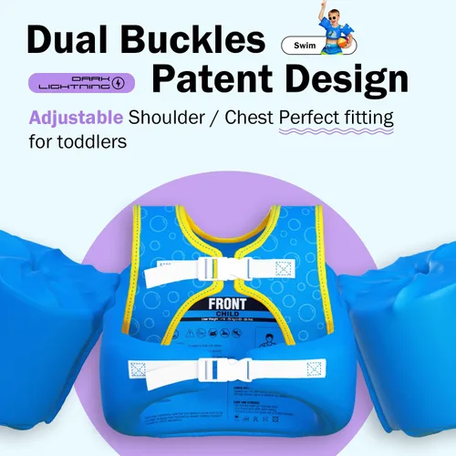 Miniatura 6 de Dark Lightning Chaleco de natación para niños de 2, 3, 4, 5, 6 y 7 años, flotadores para niños pequeños con alas de brazo de 30 a 50 libras, chaleco