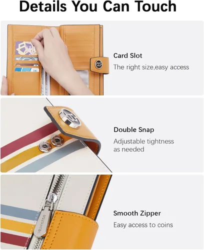 Miniatura 5 de BOSTANTEN Carteras de cuero para mujer, bloqueo RFID, gran capacidad, triple tarjetero, embrague para teléfono