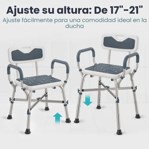 Miniatura 4 de PELEGON Silla de ducha para personas mayores y discapacitadas (450 libras) con reposabrazos y respaldo acolchados, asiento de ducha de altura