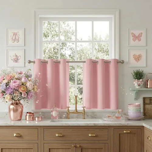 Miniatura 134 de RYB HOME Cortinas opacas de cocina de 36 pulgadas de largo, tratamiento de privacidad para ventanas pequeñas, aislamiento térmico, telón de fondo