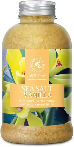 Sal marina de vainilla de 21.16 onzas – con aceites esenciales de vainilla y canela – Sales marinas de baño naturales – Lo mejor para el baño – Buen