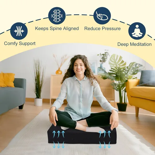 Miniatura 6 de Wellsin Almohadas cuadradas sólidas para el suelo para adultos y niños, cojín grande de meditación con espuma gruesa y funda de terciopelo lavable