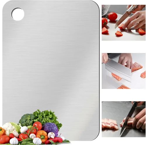 Miniatura 9 de Tabla de cortar de titanio, tablas de cortar de acero inoxidable para cocina, tablero de titanio de grado alimenticio de doble cara para cortar