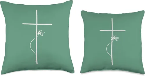 Miniatura 3 de Cross With Flower Jesus Floral Minimalist Line Art Women Throw Pillow