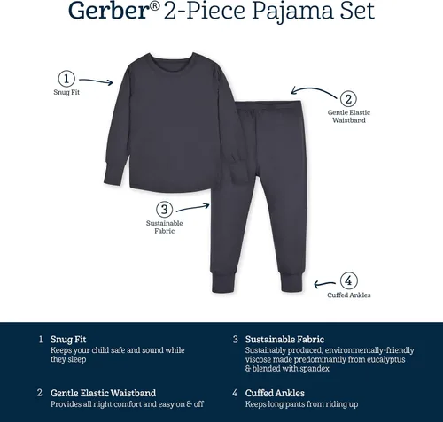 Miniatura 6 de Gerber Pijama unisex de 2 piezas para bebé y niño pequeño, con viscosa hecha de eucalipto