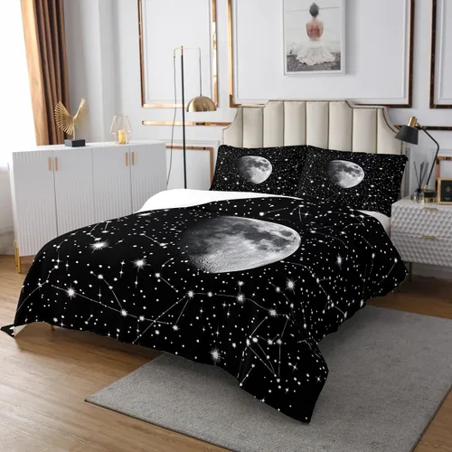 Miniatura 3 de Erosebridal Juego de colcha de luna trippy tamaño Queen, juego de edredón de estrellas psicodélicas, juego de colcha de astrología, juego de ropa