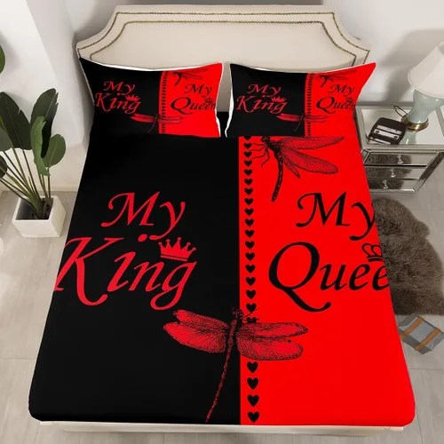 Miniatura 25 de Sábana bajera ajustable King Crown vintage negro y gris, sábanas románticas para el día de San Valentín, tamaño individual para mujeres, regalos