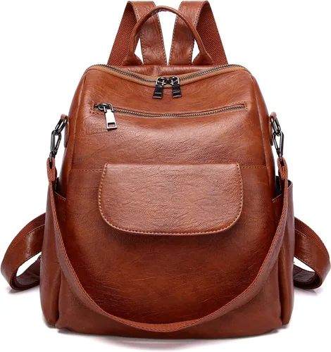 Mochila de Moda para Mujer Bolso Impermeable Mochilas Escolares Viajes Compras Mochila Convertible Bolsa de Hombro para Damas Rojo-Marrón
