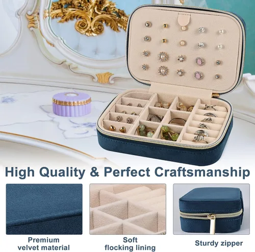 Miniatura 4 de Dajasan Estuche de viaje de joyería de terciopelo caja de joyería de viaje pequeña caja organizadora de joyas portátil para aretes pulseras anillos