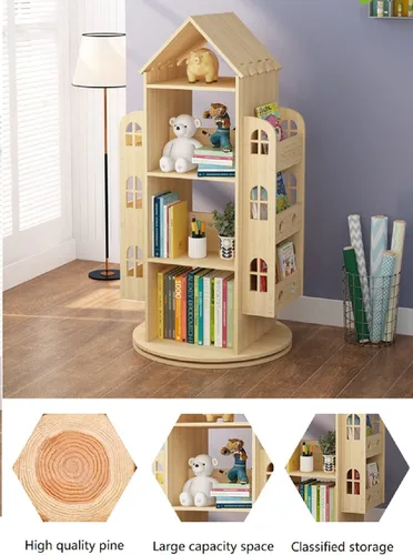 Miniatura 3 de Heehee Estantería giratoria de 360 grados, estantería de pie para niños, estante organizador de madera para niños, estante organizador de libros