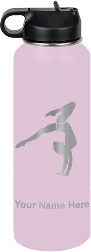 Miniatura 74 de LaserGram Botella de agua personalizada, soporte de mano de gimnasta, acero inoxidable de doble pared aislada al vacío con popote superior, regalo
