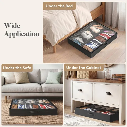Miniatura 9 de Lifewit Organizador de almacenamiento de zapatos debajo de la cama, paquete de 2 (12 celdas de zapatos), caja de contenedores de tela de perfil