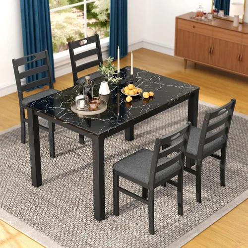 Miniatura 10 de Sophia & William Juego de mesa de comedor de 5 piezas para 4, juego de mesa y sillas de cocina de madera, mesa de comedor rectangular de 45 pulgadas