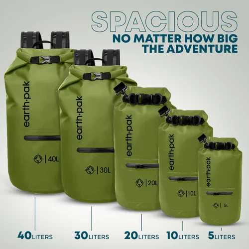 Miniatura 2 de Earth Pak Bolsa seca impermeable con bolsillo con cremallera, mochila impermeable para mantener el equipo seco Verde bosque