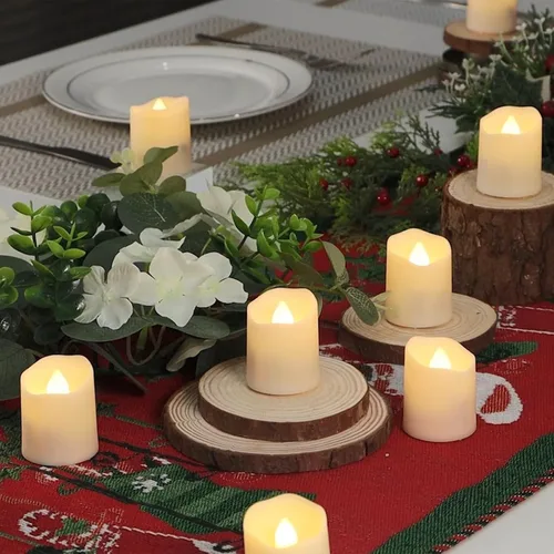 Miniatura 6 de FPOO Velas de té recargables sin llama con temporizador y control remoto, 12 velas votivas LED parpadeantes con 2 cables de carga USB, vela falsa