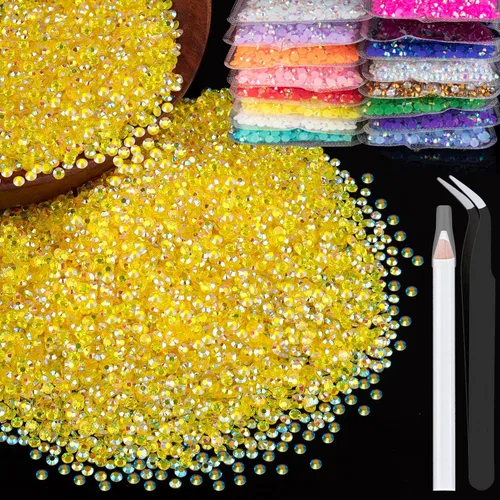 Miniatura 66 de 5000 piezas de diamantes de imitación de resina de 0.118 pulgadas a granel, color verde oscuro AB con parte trasera plana, diamantes de imitación