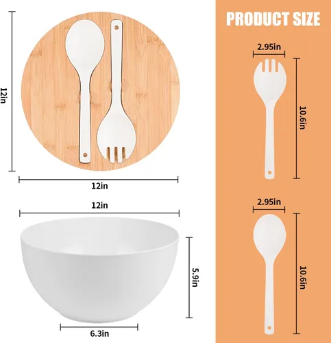 Miniatura 2 de LOVYANXUE Ensaladera con Tapa, Ensaladera de Fibra de Bambú Extra Grande de 30 cm con Juego de Servidores para Cocina, Ensaladera y Cuenco de Mezcla