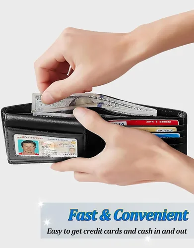 Miniatura 8 de Cartera para hombre, billetera clásica de alta calidad para hombre, billetera minimalista y plegable, cartera con bloqueo RFID con 10 tarjetas