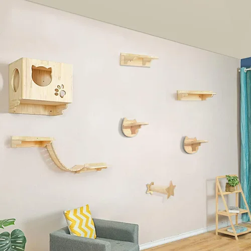 Miniatura 4 de La La Pet Estantes y perchas modernos para gatos, árbol de escalada para gatos montado en la pared con 9 escalones y escalera, centro de actividades