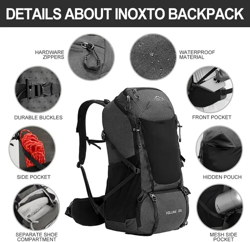 Miniatura 2 de INOXTO - Mochila de senderismo de 35 litros con cámara de 3 litros, mochila de campamento con cubierta impermeable para lluvia para hombres, mochila