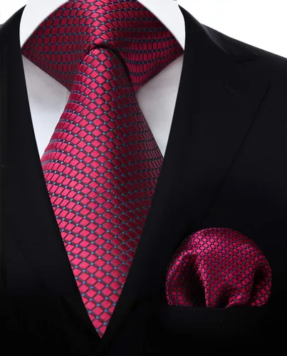 Miniatura 294 de HISDERN Conjunto de corbata a cuadros a cuadros pañuelo tejido clásico formal para hombre corbata y bolsillo cuadrado