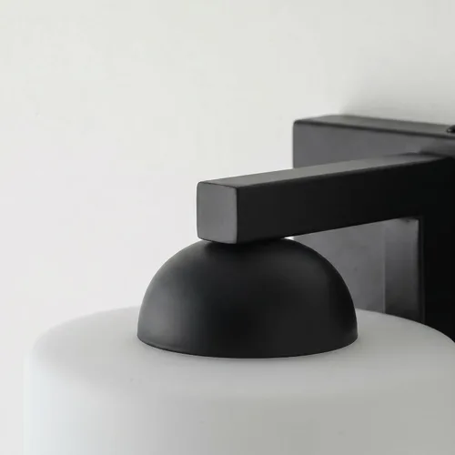 Miniatura 8 de mirrea Lámpara de tocador negra de 1 luz para espejo, aplique de pared de baño con pantallas de vidrio blanco esmerilado