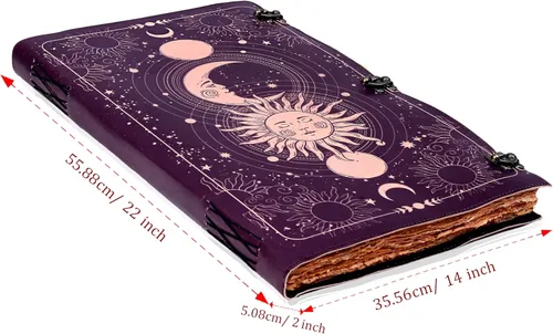 Miniatura 8 de Diario Impreso Sun & Moon, Diario Rayado Antiguo Hecho a Mano con Borde Barbado, Cuaderno de Cuero, Cuaderno de Bocetos de Cuero, Diario