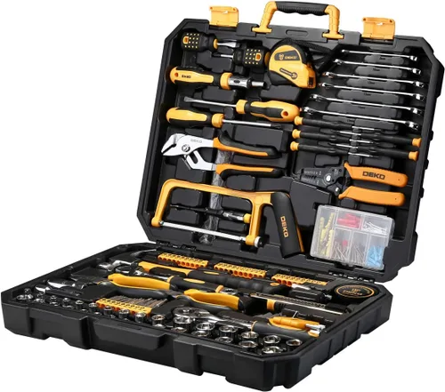 Miniatura 4 de DEKOPRO Kit de herramientas de reparación del hogar de 198 piezas, caja de herramientas de plástico con juego de herramientas manuales para el hogar