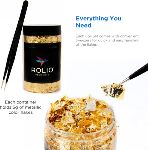 Miniatura 4 de Rolio Copos de lámina metálica, 3 botellas (oro, cobre y plata), copos de lámina dorada de imitación para epoxi, arte de uñas, pintura, manualidades