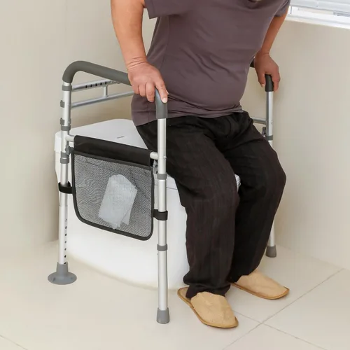 Miniatura 8 de VEVOR Barandilla de seguridad para inodoro, marco de asiento de inodoro plegable, ajustable y desmontable para la mayoría de los inodoros, capacidad