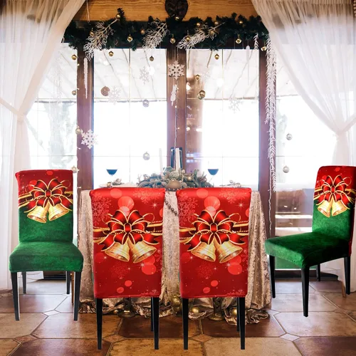 Miniatura 6 de Juego de 6 fundas para sillas de Año Nuevo, fundas protectoras para sillas de comedor de Navidad, decoración protectora de Año Nuevo, extraíbles